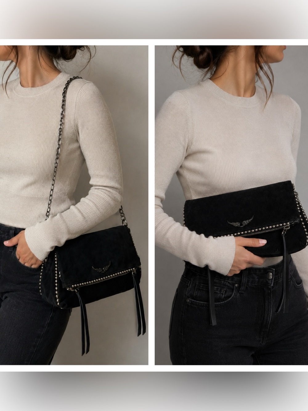 Zadig & Voltaire Black Suede chain  shoulder bag(clutch)